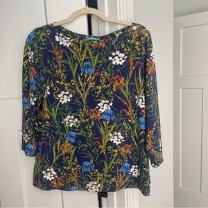 J. McLaughlin Catalina cloth navy floral long sleeve buttons boat neck blouse
